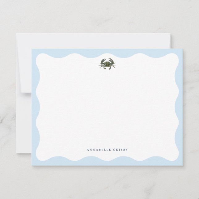 Tarjeta Pequeña Coastal Blue Crab Personalized Stationery (Anverso)