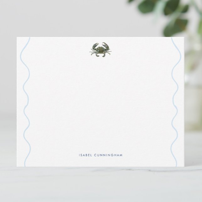Tarjeta Pequeña Coastal Blue Crab Wavy Border Personalized (Subido por el creador)