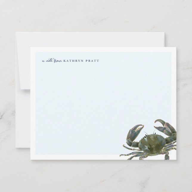 Tarjeta Pequeña Coastal Watercolor Blue Crab  Personal Stationery (Anverso)