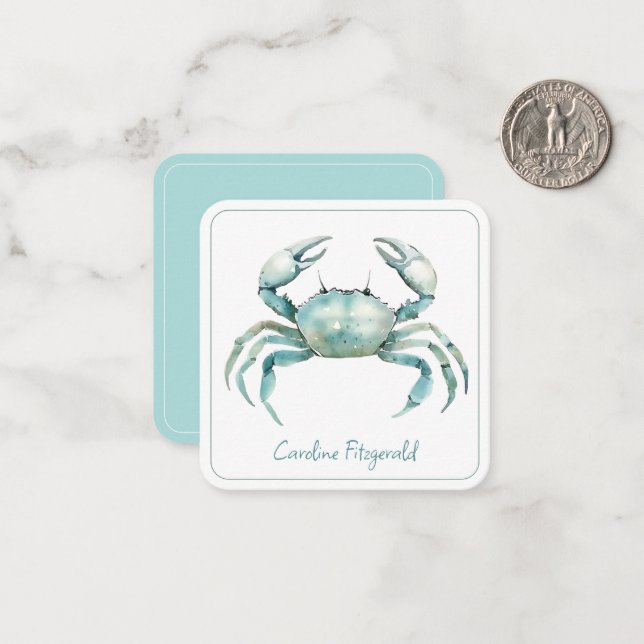 Tarjeta Pequeña Coastal Watercolor Crab Personalized (Anverso/Reverso In Situ)