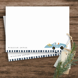 Tarjeta Pequeña Coche de Carreras Azul Elegante y Bonito Cumpleaño