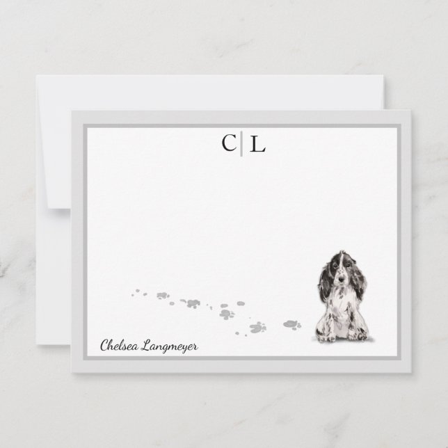 Tarjeta Pequeña Cocker Spaniel Dog Gray Border Monograma Tu Nombre (Anverso)