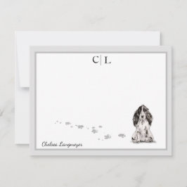 Tarjeta Pequeña Cocker Spaniel Dog Gray Border Monograma Tu Nombre