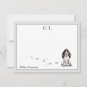 Tarjeta Pequeña Cocker Spaniel Perro Gray Border Monograma Tu Nomb