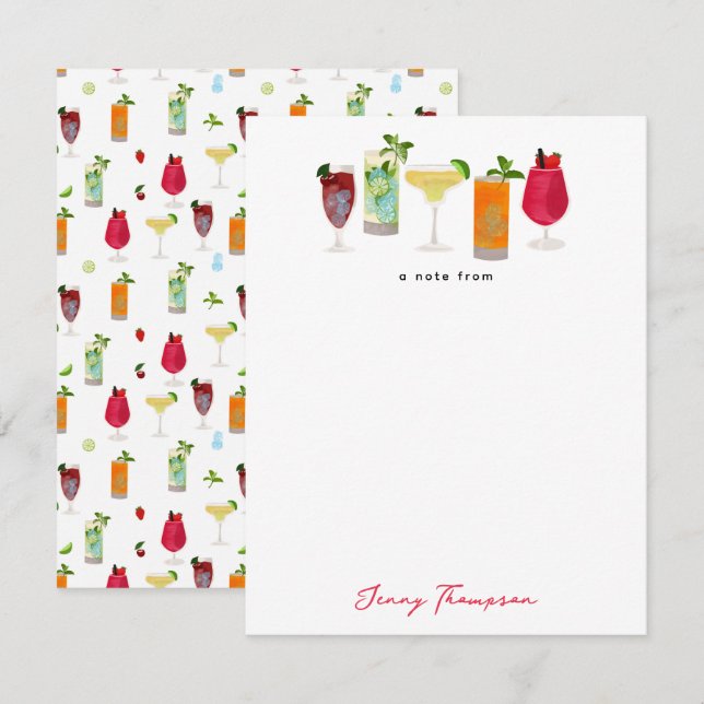 Tarjeta Pequeña Cocktails acuarela y Personalizado de bebidas Fies (Anverso / Reverso)