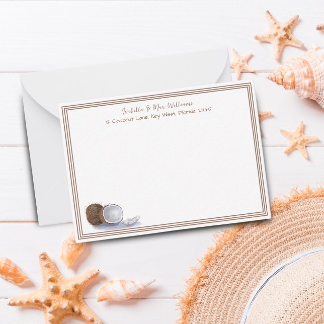Tarjeta Pequeña Cocos de acuarela Estacionamiento personalizado (Personalize your messages with this charming watercolor coconuts stationery note card.)