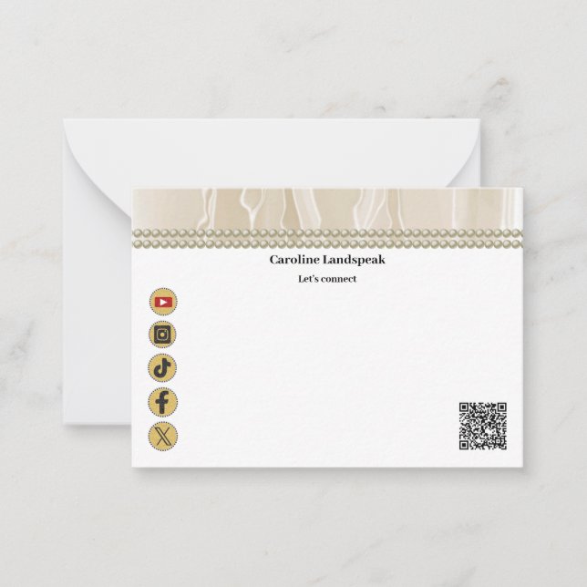 Tarjeta Pequeña Código QR Champagne Moderno Perlas de Seda Redes S (Anverso)