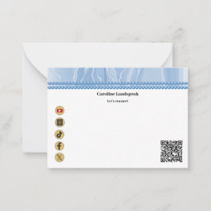 Tarjeta Pequeña Código QR Moderno Perlas de Seda Azul Redes Social