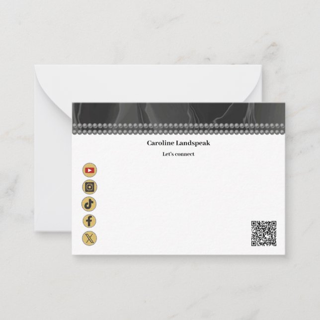 Tarjeta Pequeña Código QR moderno perlas de seda negra en redes so (Anverso)