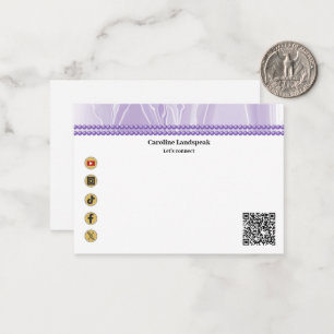 Tarjeta Pequeña Código QR Moderno Perlas de Seda Púrpura Redes Soc