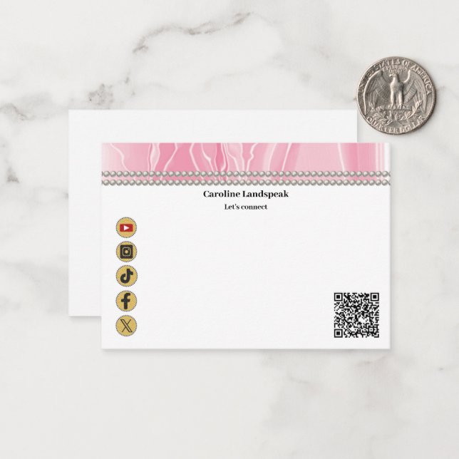 Tarjeta Pequeña Código QR Moderno Perlas de Seda Rosa Social Media (Anverso/Reverso In Situ)