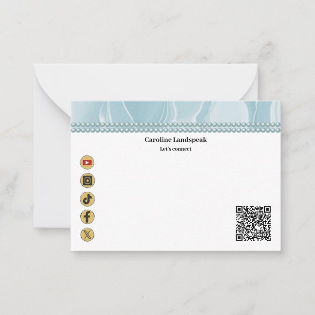 Tarjeta Pequeña Código QR Moderno Perlas de Seda Verde Social Medi (Anverso)