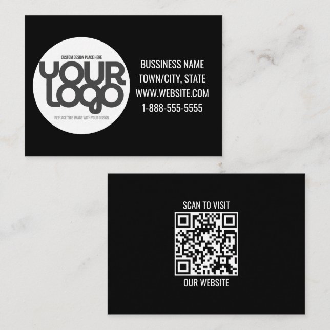 Tarjeta Pequeña Código QR Personalizable Moderno Negro (Anverso / Reverso)