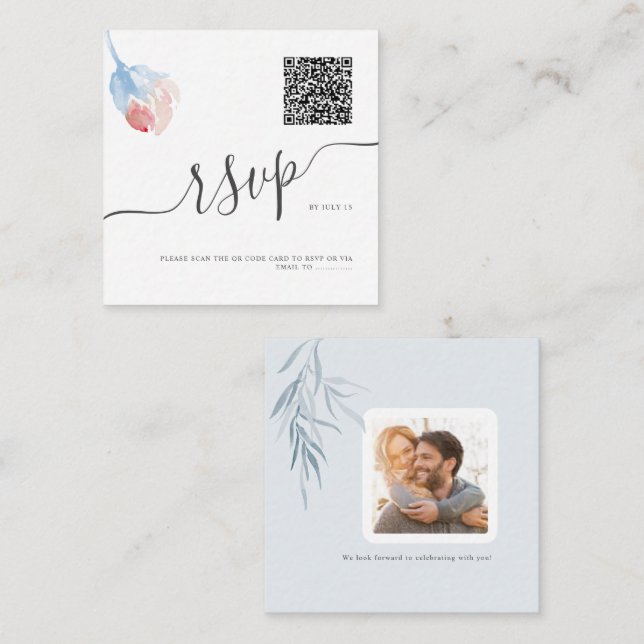 Tarjeta Pequeña Código QR RSVP Acuarela Rosa Beige ArtsApp (Anverso / Reverso)
