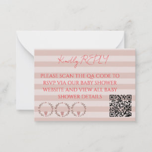 Tarjeta Pequeña Código QR RSVP con Rayas Rosadas