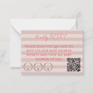 Tarjeta Pequeña Código QR RSVP con Rayas Rosadas