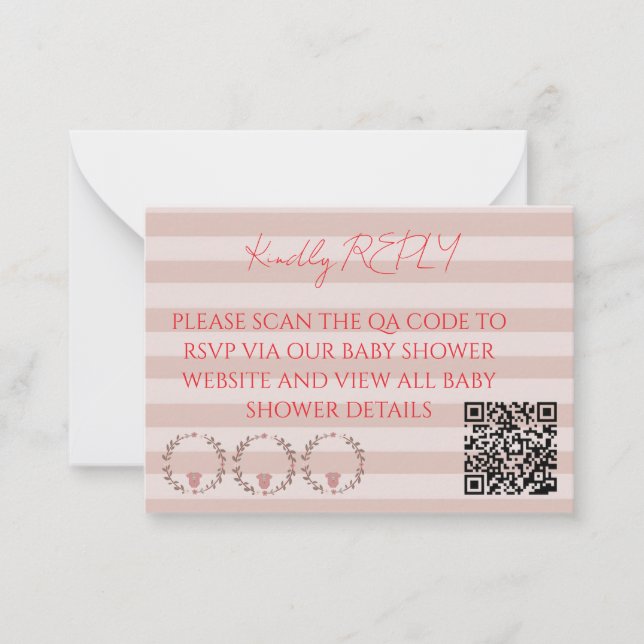 Tarjeta Pequeña Código QR RSVP con Rayas Rosadas (Anverso)