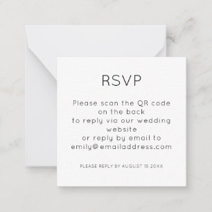 Tarjeta Pequeña Código QR simple Boda blanca negra RSVP