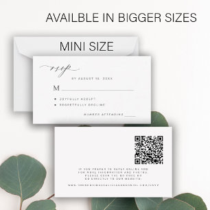 Tarjeta Pequeña código QR simple boda en blanco y negro RSVP