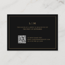 Tarjeta Pequeña Código QR simple negro y oro Elegante Boda RSVP