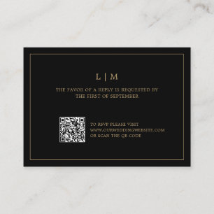 Tarjeta Pequeña Código QR simple negro y oro Elegante Boda RSVP