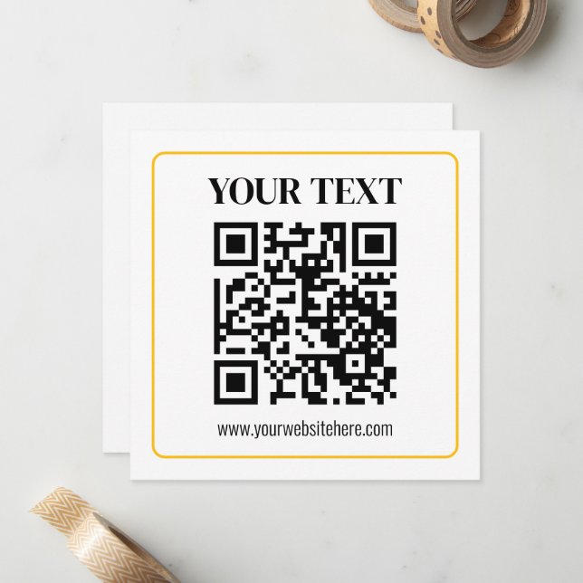 Tarjeta Pequeña Código QR y texto editables con borde de oro amari (Anverso/Reverso In Situ)