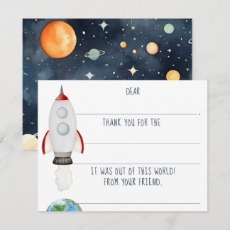 Tarjeta Pequeña Cohete Espacial Exterior de Niños Cumpleaños Tarje
