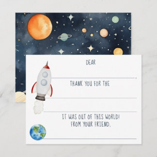 Tarjeta Pequeña Cohete Espacial Exterior de Niños Cumpleaños Tarje