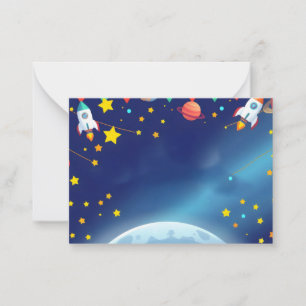 Tarjeta Pequeña cohetes juguetones, estrellas brillantes y pla col