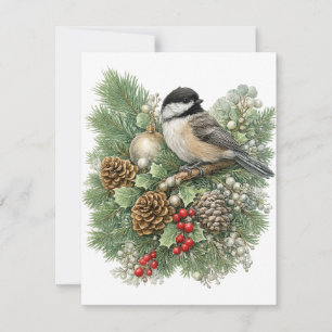 Tarjeta Pequeña Colección de aves cantoras de invierno Chickadee 