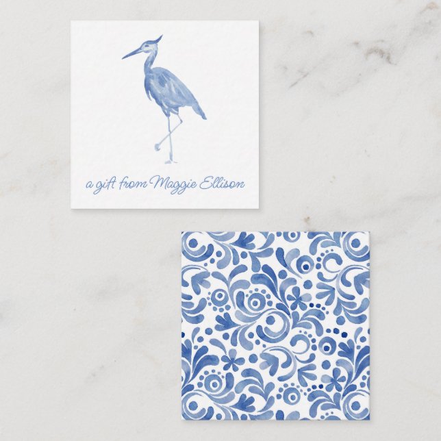 Tarjeta Pequeña Coliseo de regalo Chinoiserie Watercolor Blue Hero (Anverso / Reverso)