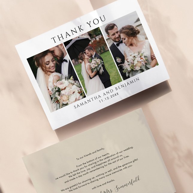 Tarjeta Pequeña Collage de fotos Boda de los recién casados Gracia (Wedding Day Photo Collage Thank You Card)