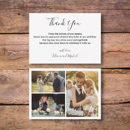 Tarjeta Pequeña collage de fotos de bodas de caligrafía blanca gra