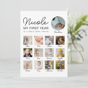 Tarjeta Pequeña Collage de fotos moderno de 12 meses de primer año