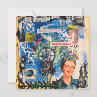 Tarjeta Pequeña Collage de Medios Mixtos Abstracto