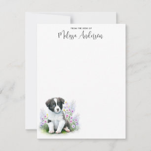 Tarjeta Pequeña Collie de borde Dog acuarela Puppy Personalizado