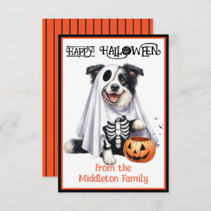 Tarjeta Pequeña Collie Fronteriza Perro cachorro Feliz Halloween