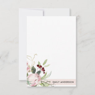 Tarjeta Pequeña COLOR DE AGUA FLORAL DE PROTEA Rubor PINK BURGUNDY