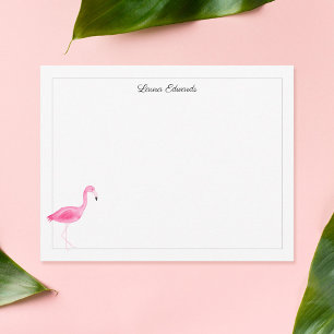 Tarjeta Pequeña Color de agua rosa Flamingo Borde gris personaliza