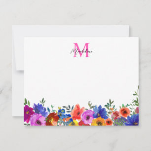 Tarjeta Pequeña Color negrita Magenta Color rosa Floral Monograma 