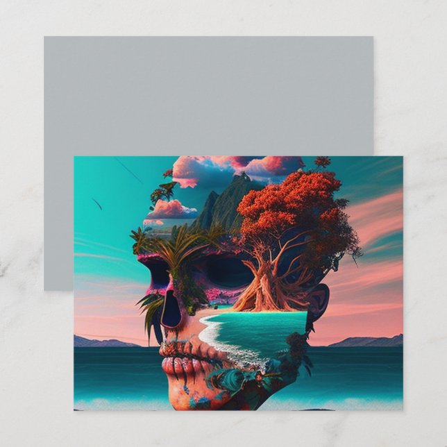 Tarjeta Pequeña Colored Skull Head (Anverso / Reverso)