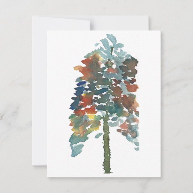 Tarjeta Pequeña Colorida acuarela Pine Tree Art (Anverso)