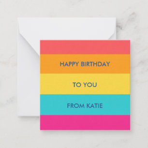 Tarjeta Pequeña Coloridas Rayas Feliz Cumpleaños Personalizado Peq