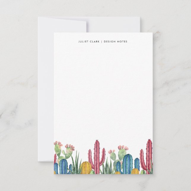 Tarjeta Pequeña Colorido Cacti Bloom | Estacionario (Anverso)
