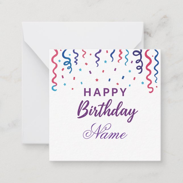 Tarjeta Pequeña Colorido Confetti Feliz cumpleaños (Anverso)