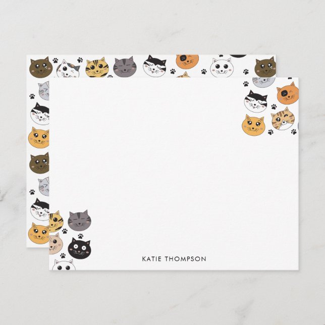 Tarjeta Pequeña Colorido Cute Funny Cats & Paw Pattern (Anverso / Reverso)
