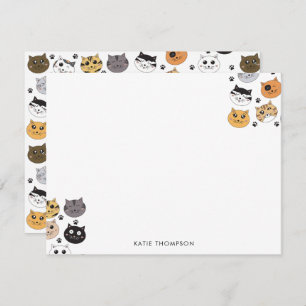 Tarjeta Pequeña Colorido Cute Funny Cats & Paw Pattern