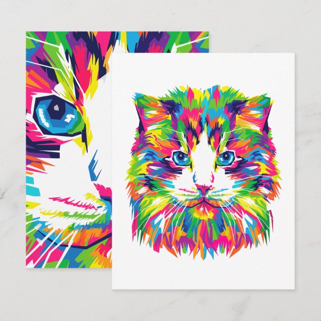 Tarjeta Pequeña Colorido gato abstracto (Anverso / Reverso)