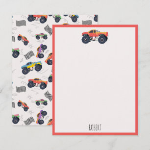 Tarjeta Pequeña Coloridos Camiones Monstruos Carreras Niños Nombre