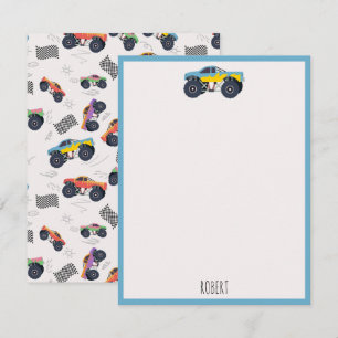 Tarjeta Pequeña Coloridos Camiones Monstruos Carreras Niños Nombre